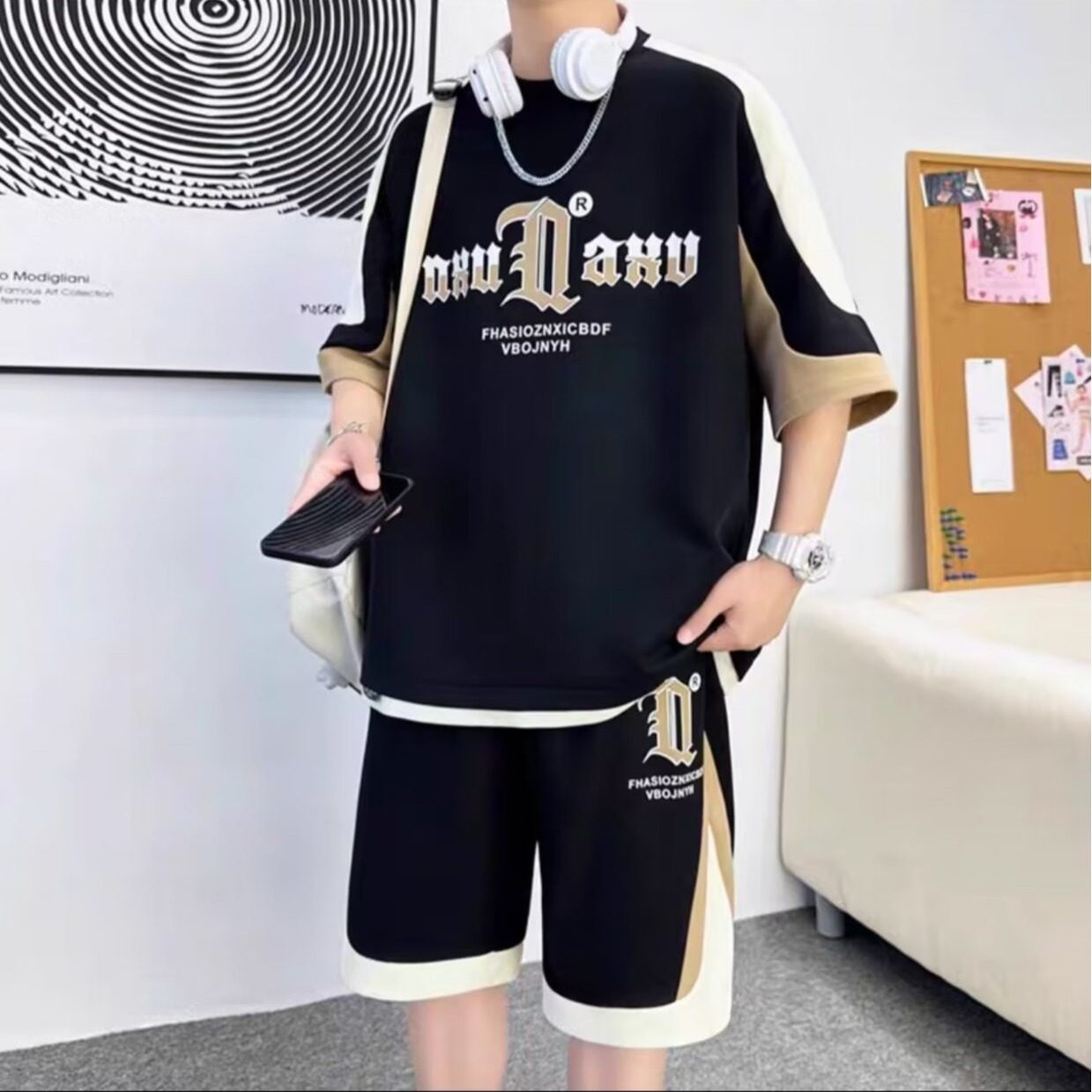 潮牌大码休闲套装男夏季潮流宽松一套衣服搭配运动短袖短裤两件套,男装,休闲运动套装,淘宝优惠券,粉丝福利购,淘宝优惠卷