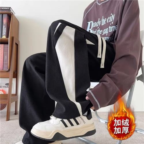 美式潮牌秋冬季拼接灯芯绒休闲裤