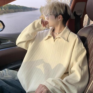 上衣外套潮 麦穗纹Polo领卫衣男春秋百搭宽松休闲长袖 美式 潮牌大码