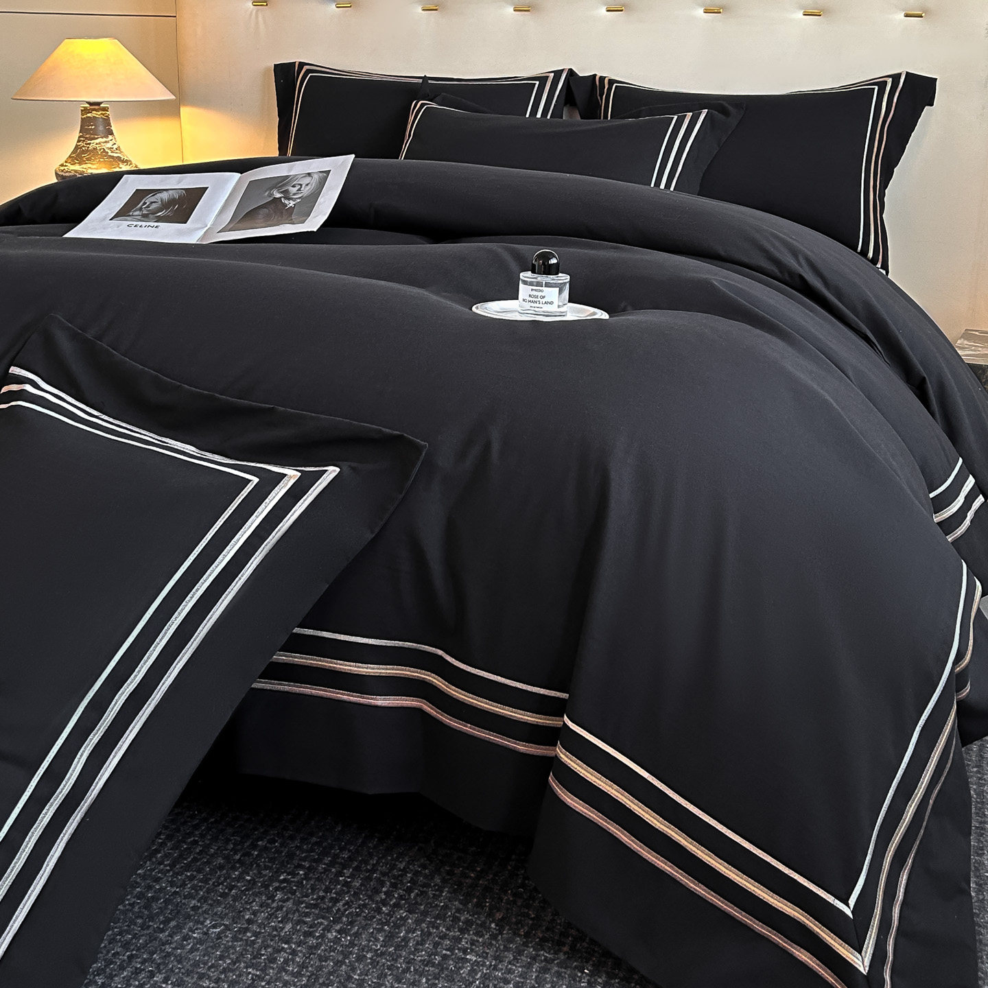 酒店风黑色水洗棉四件套非全棉纯棉被套床单亲肤裸睡柔软床上用品,床上用品,床品套件/四件套/多件套,淘宝优惠券,粉丝福利购,淘宝优惠卷