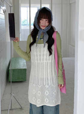 you think春夏2026新款无袖韩系甜美风柔软镂空外搭吊带连衣裙女