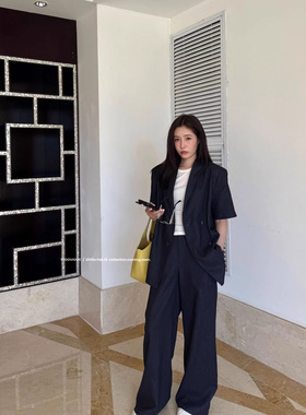 TTOOVOUIS新款单排扣可拆卸袖子西装外套气质港味休闲裤两件套装