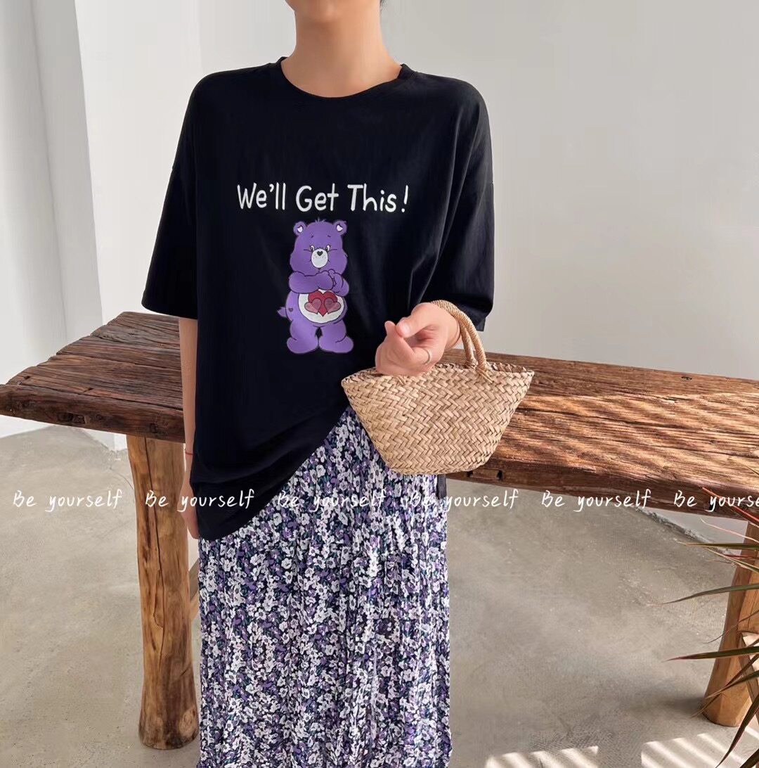 beyourself卡通减龄宽松显瘦韩版小熊印花t恤女洋气圆领上衣学生