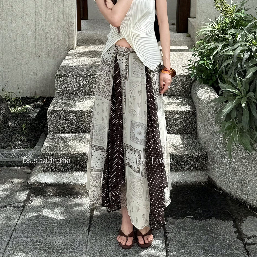 LS 复古几何图案大摆半身裙广州十三行2026早秋新款女装裙子23673