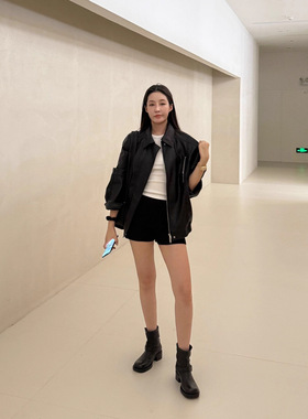 T.TOO VOUIS秋季港风黑色皮衣外套美式复古街头机车帅气皮夹克女