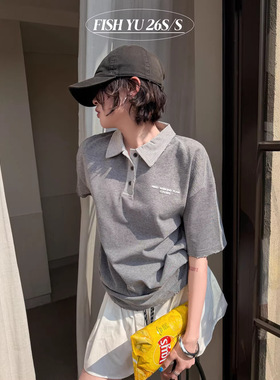FISHYU夏季2026新款美式街头感立体小胶标短袖休闲POLO衫洋气上衣