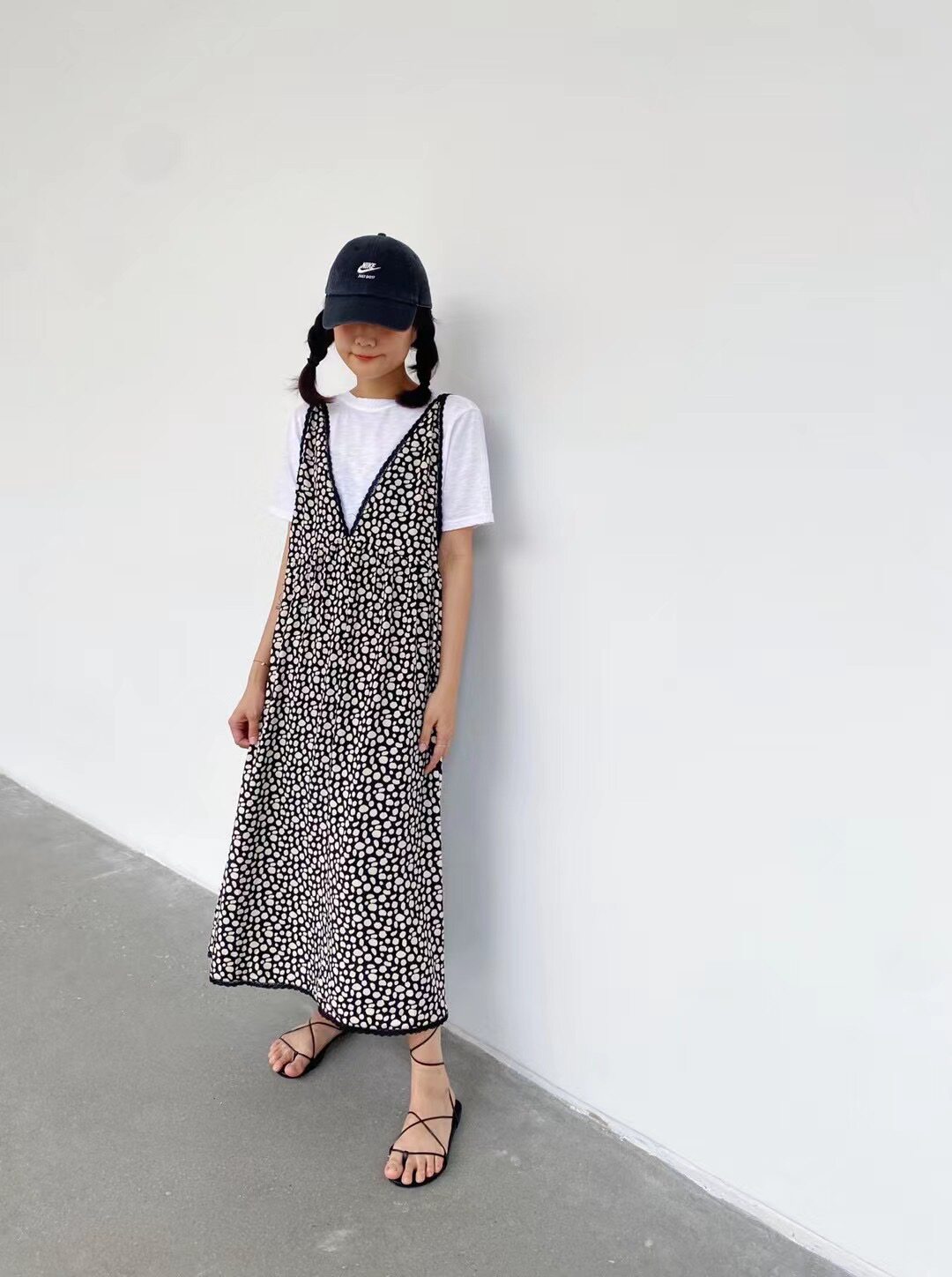 背心连衣裙女短袖2024夏季ONESEVEN新款蕾丝边无袖圆点吊带连衣裙