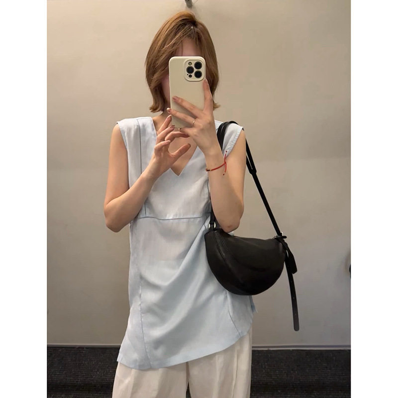 后背绑带显瘦背心天丝宽松上衣女