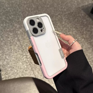 纯边框无背板适用苹果16promax手机壳新款 iPhone15pro高级感14plus简约半包13pm保护套mini男女防摔硅胶软壳