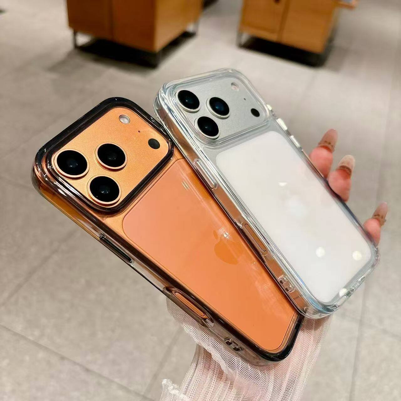 大孔亚克力适用苹果17Promax手机壳新款软边硬背iPhone16Pro金属按键15简约14Pro防摔全包13高级感保护套男女