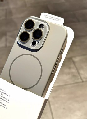 ins高级感钛灰色水晶镜头适用iPhone16ProMax细圈磁吸手机壳iphone15PM超薄14pro肤感磨砂13简约全包高级感