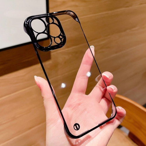 新款无边框电镀适用苹果16promax手机壳防摔硬壳iphone15plus透明裸机感14pro保护套13高级超薄12简约创意11