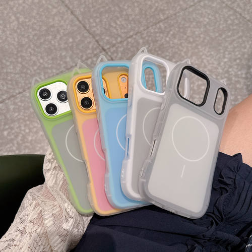 ins日韩超火立体猫耳朵适用苹果17promax手机保护套iPhone16磁吸果冻二合一15肤感14plus防摔13简约12高颜值