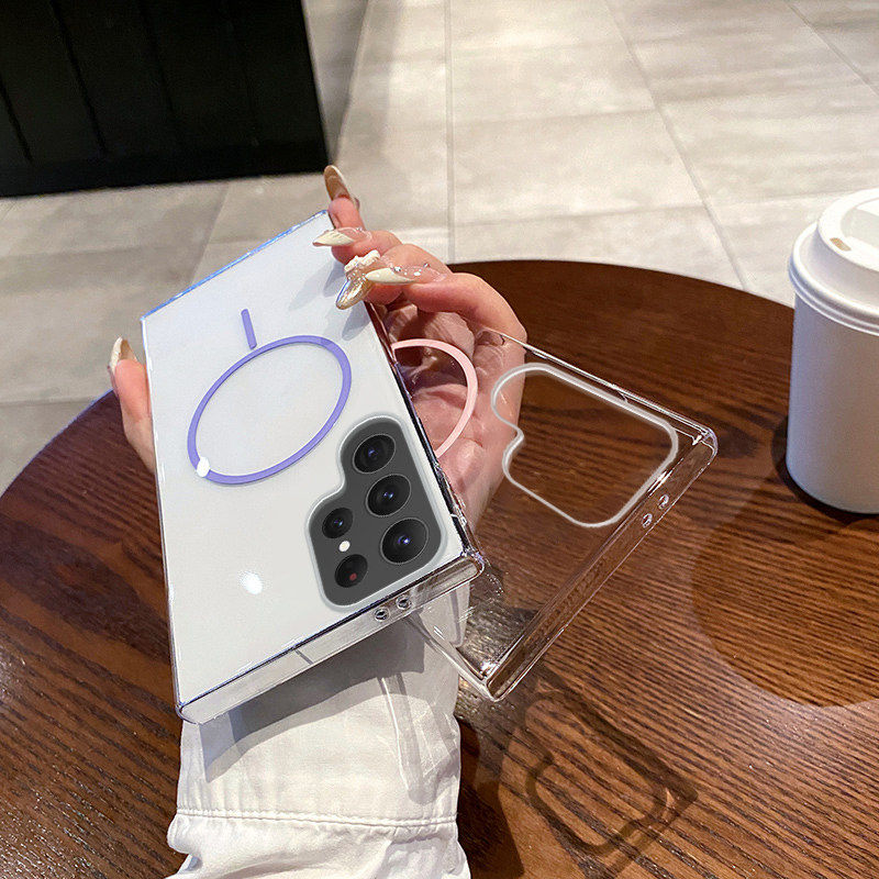高透不发黄适用三星S25ultra手机壳新款简约透明S25全包防摔PC硬壳S24plus细圈磁吸高级感S23ultra保护套男女