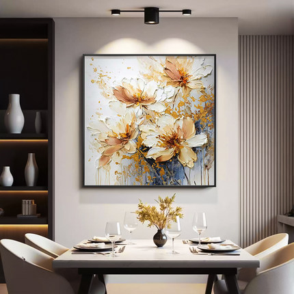 花卉大芬村油画纯手绘高级感餐厅装饰画轻奢客厅玄关柜背景墙挂画