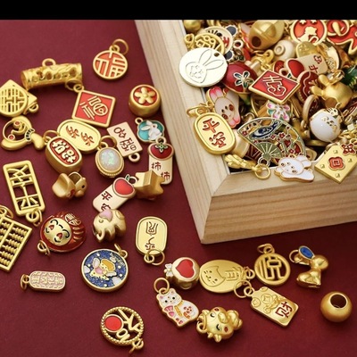 DIY合金配件沙金配饰diy小饰品手链项链转运珠福袋古法金材料手串