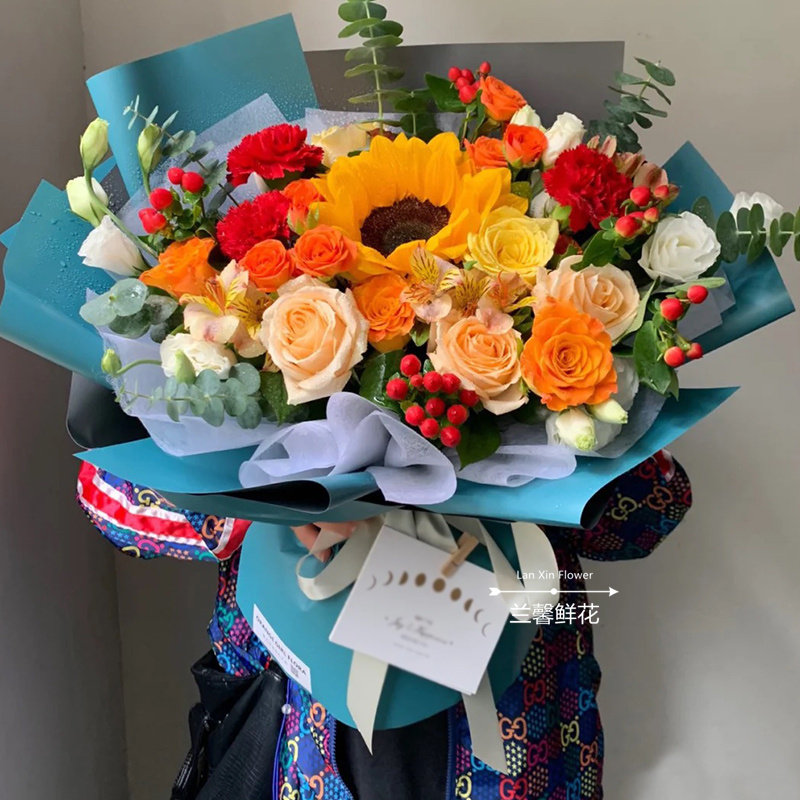 江苏省宿迁市泗阳泗洪县沭阳县鲜花店同城配送生日玫瑰向日葵花束