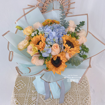 辽宁省大连市甘井子区沙河口区鲜花店同城配送生日玫瑰向日葵花束