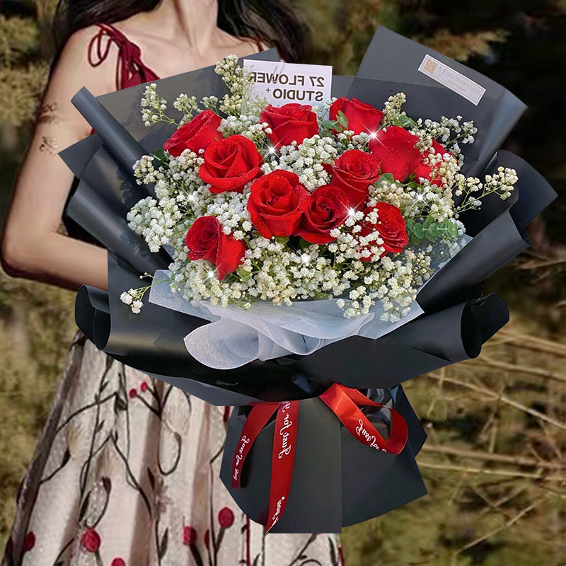 11朵玫瑰花束七夕鲜花速递潍坊市奎文区潍城区寒亭区同城花店配送