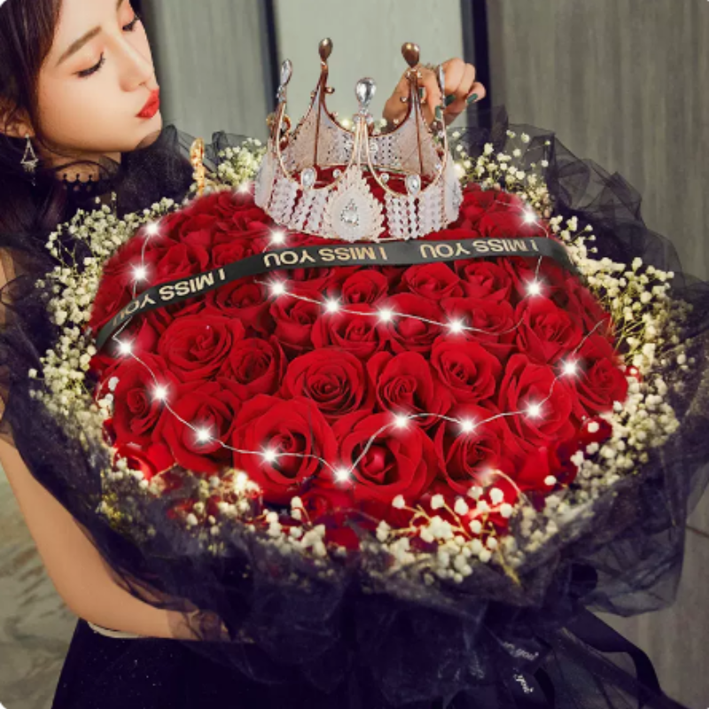 七夕情人节鲜花速递黑龙江齐齐哈尔市龙江拜泉县同城配送玫瑰花束
