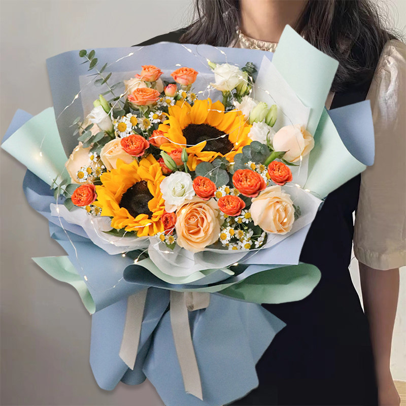 浙江省金华兰溪市东阳市永康市鲜花店同城配送生日玫瑰向日葵花束