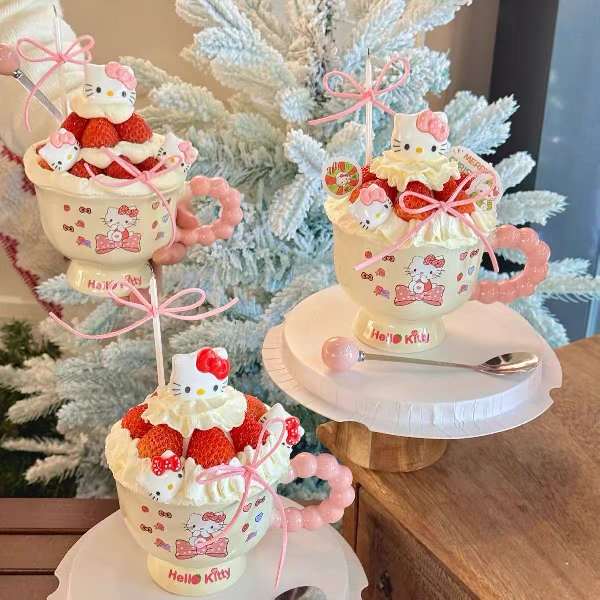 2026网红圣诞节hellokitty草莓甜品杯蛋糕装饰kt猫陶瓷杯马克杯
