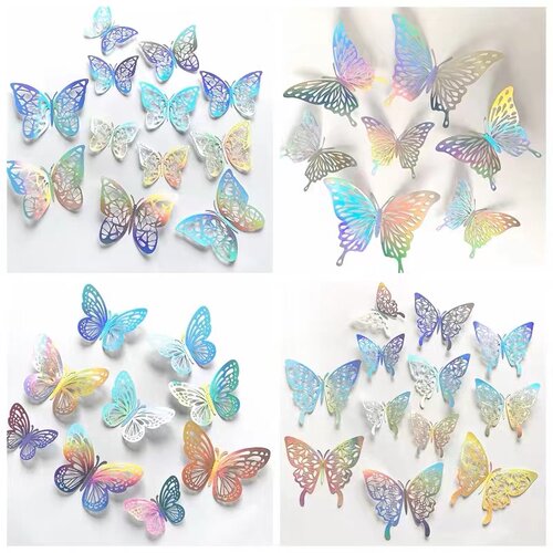 蝴蝶蛋糕装饰插件立体白色幻彩摆件网红ins女神生日甜品烘焙插牌