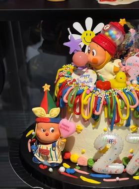 卡通蜡烛星星人蛋糕装饰摆件可爱吹泡泡星星人摆件白色数字蜡烛