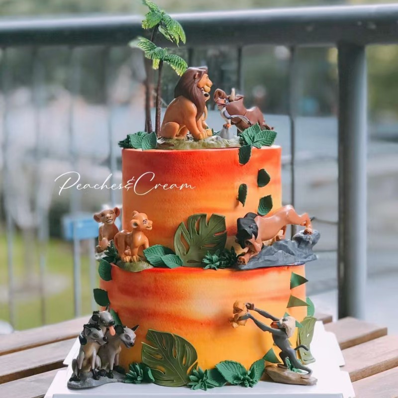 网红原始森林绿色系狮子王蛋糕装饰摆件男孩款生日狮子座主题甜品