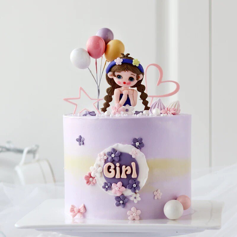 软陶男孩女孩糖牌人偶浮雕蛋糕摆件红色蝴蝶结长辫子女孩公主插件