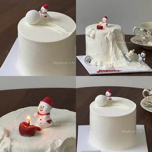 网红圣诞节冬季烘焙蛋糕装饰摆件可爱帽子滑板雪人堆雪球创意插件