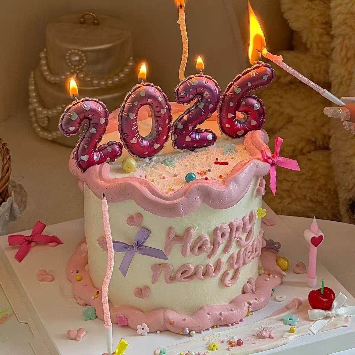 网红2026跨年新年粉色爱心气球数字蜡烛蛋糕配件烘焙装饰配件,节庆用品/礼品,节日装扮用品,淘宝优惠券,粉丝福利购,淘宝优惠卷