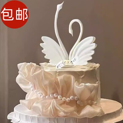 七夕情人节蛋糕装饰软胶白天鹅