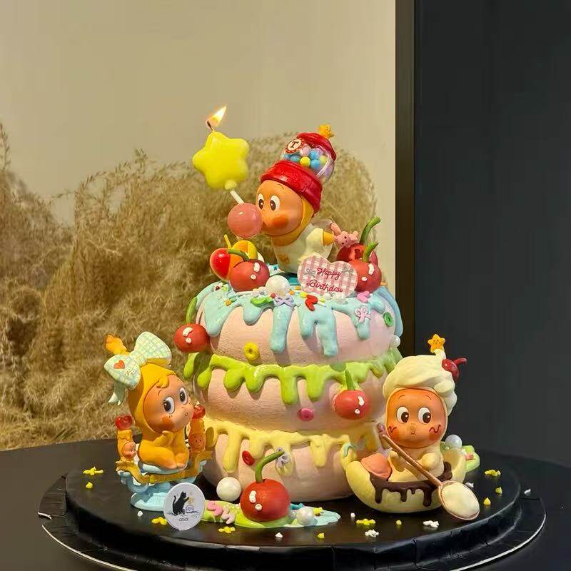 网红吹泡泡划船星空人蛋糕装饰摆件小孩儿童生日派对甜品台插件