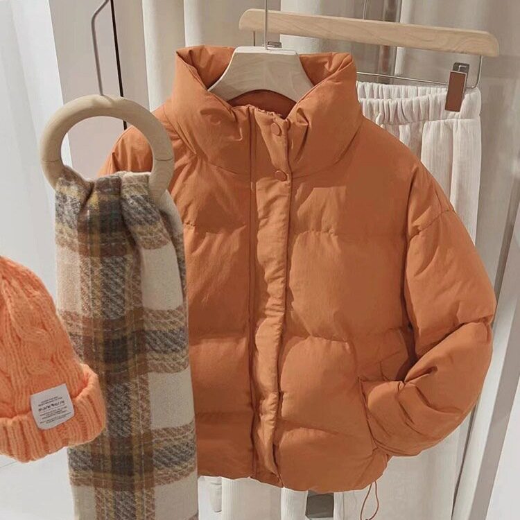 南瓜橘色短款棉服外套女2025棉衣/棉服