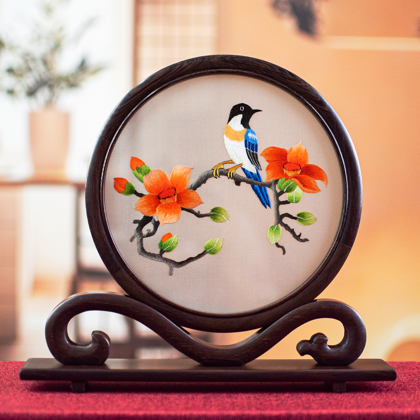 苏绣木棉花双面绣摆件非遗礼品