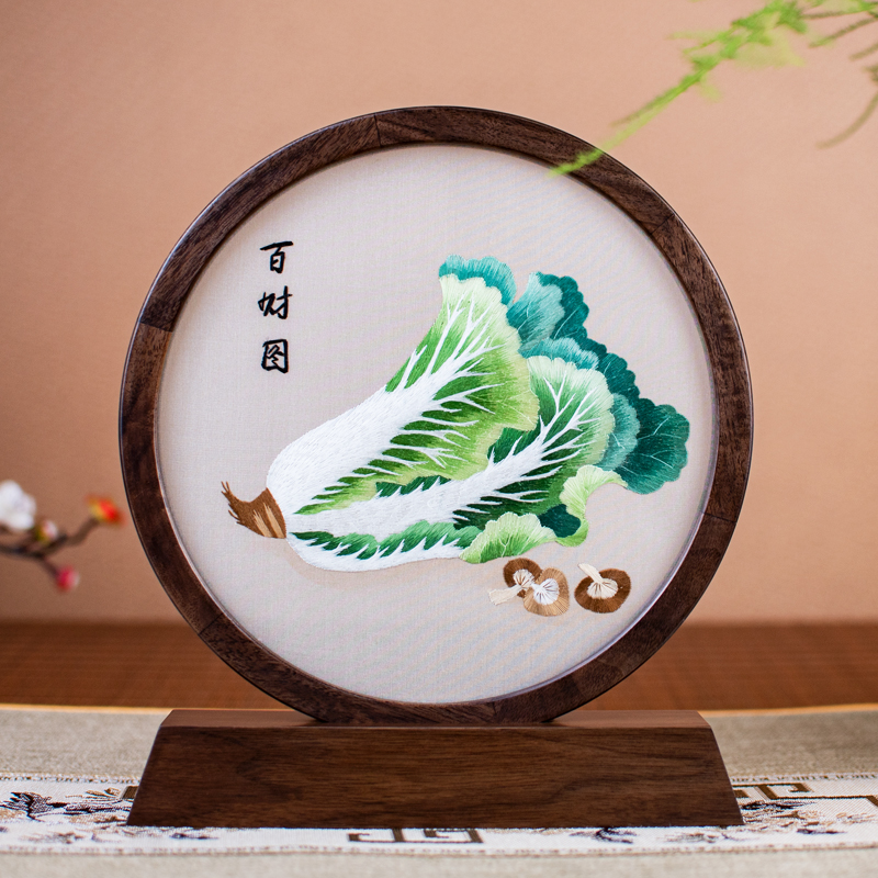 純手工雙面刺繡百財裝飾品