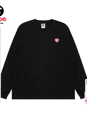 Aape旗舰店男装春夏心型猿人徽章舒适简约纯色圆领长袖T恤1815XXQ