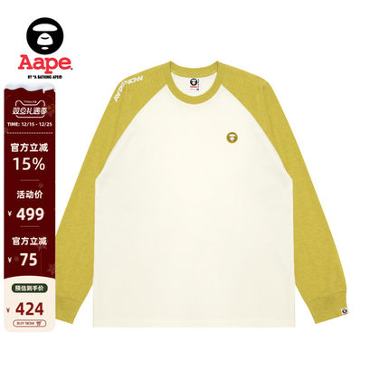 Aape旗舰店男装秋冬小标徽章撞色插肩简约长袖T恤1717XBP