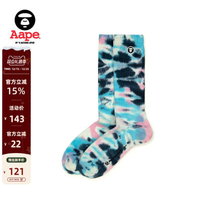 Aape旗舰店配饰春秋猿人刺绣扎染潮流中筒袜5190XXN