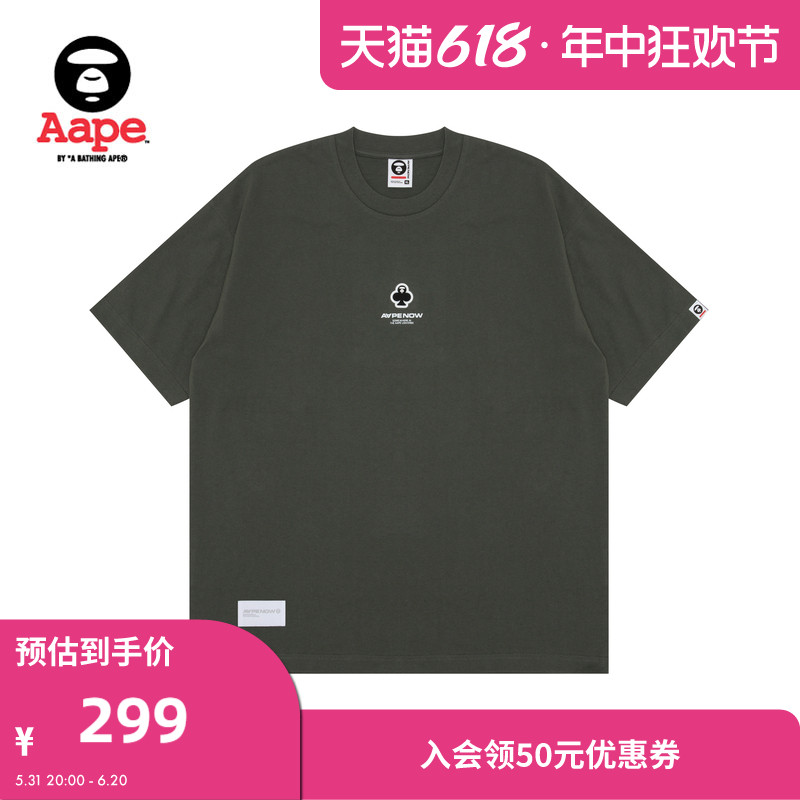 Aape男装春夏扑克猿颜徽章字母印花宽松休闲简约短袖T恤1418XXM