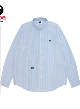 Aape旗舰店男装春季小标徽章休闲条纹翻领长袖衬衫8539XAP