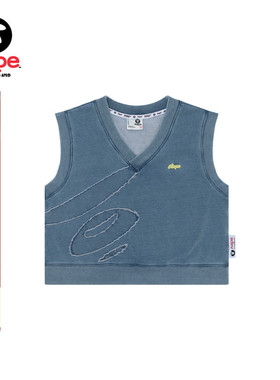 Aape旗舰店女装春夏毛边猿人字母刺绣水洗牛仔无袖背心1521XAM