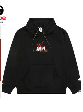 Aape旗舰店男装秋冬猿人字母印花纯色简约薄绒连帽卫衣D313XXP