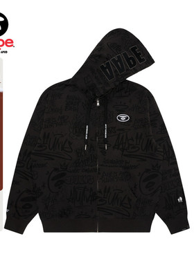 Aape男装秋季猿人徽章涂鸦喷墨效果街头潮流连帽卫衣外套B303XXM