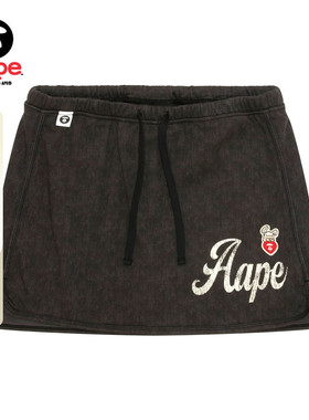 Aape旗舰店女装心型刺绣徽章做旧系带短裙D631XXQ