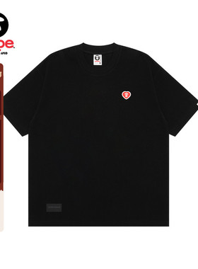 Aape旗舰店男装25春夏爱心猿人徽章字母印花宽松短袖T恤1417XXO