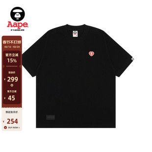 Aape旗舰店男装25春夏爱心猿人徽章字母印花宽松短袖T恤1417XXO