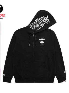 Aape旗舰店男装春季猿人字母裂纹潮流连帽卫衣外套D314XXP