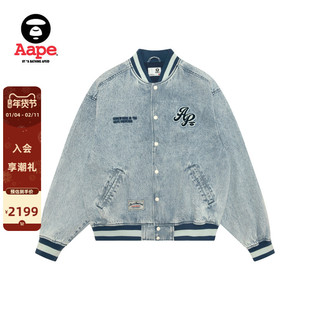 Aape旗舰店男装春夏字母刺绣美式复古牛仔摁扣棒球服外套7781XAQ